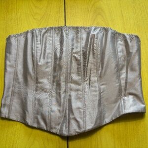 y2k 90s corset bustier silver grey with silver beading on top